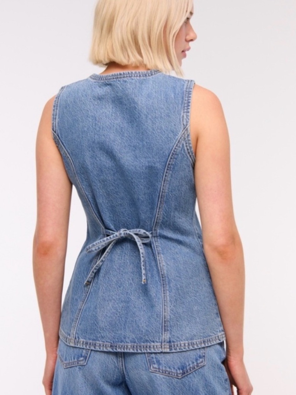 Abercrombie & Fitch Medium Wash Denim Tie Back Vest - Picture 3 of 5